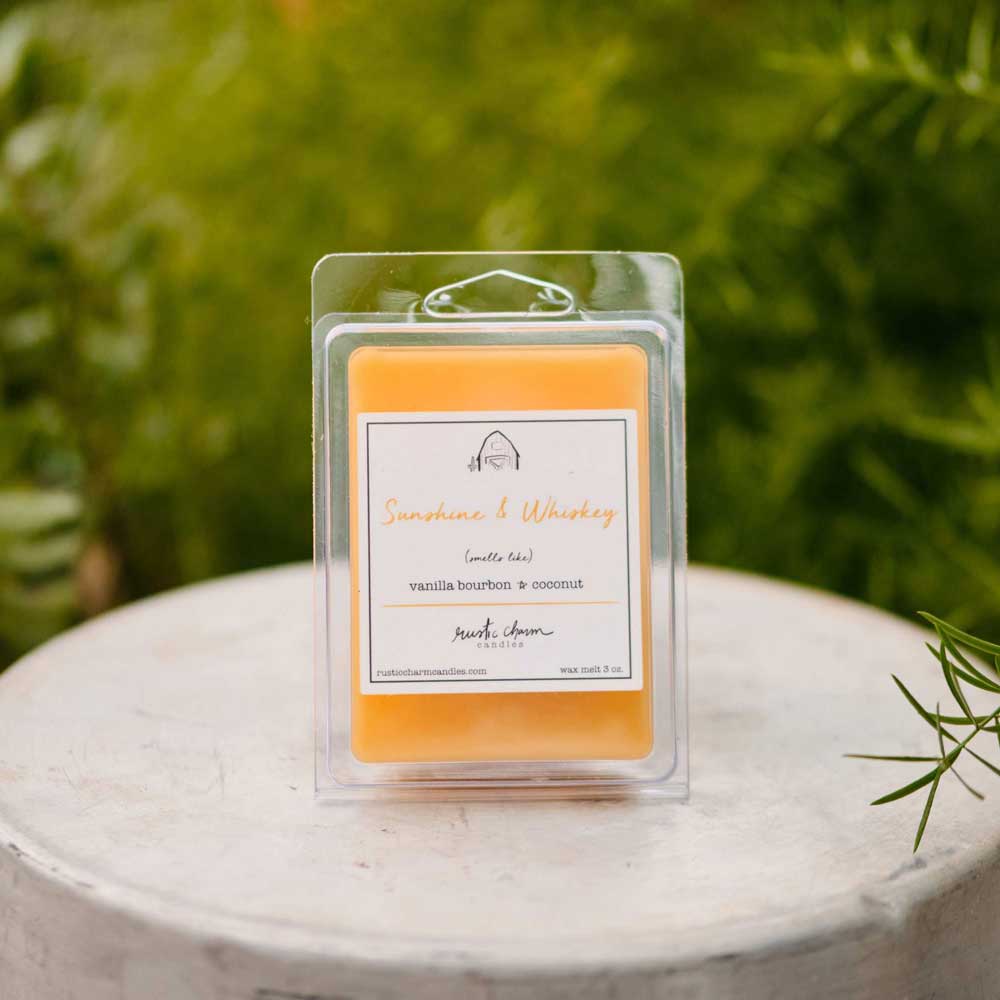 Sunshine & Whiskey Soy Wax Melt | Flameless candle alternative from Rustic Charm Candles | Coconut Bourbon blend